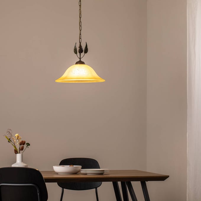 ONLI Hanglamp Mira, crème/brons, glas, Ø 40 cm, E27