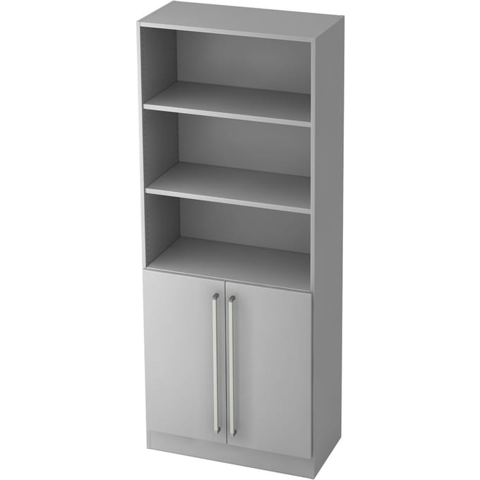 TARVIS combi-boekenkast, 5 OH, 3 open vakken + 2 deuren met greep, B 800 x D 420 x H 2004 mm, lichtgrijs