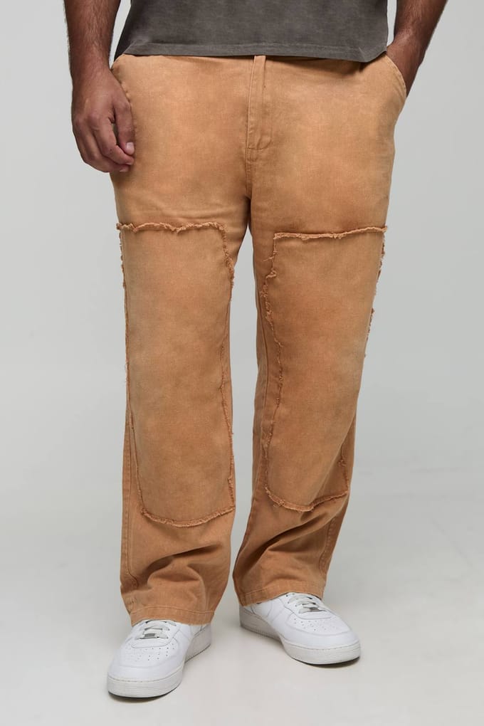 Plus Bleach Wash Losse Pasvorm Carpenter Broeken | Tan | Size 42