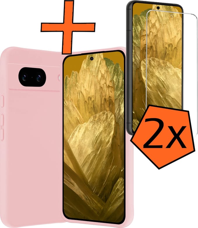 Hoes - Met 2x Screenprotector - Geschikt voor Google Pixel 8a - Sterk & Shockproof - Back Cover - Siliconen Case - Telefoon Hoes - Lichtroze