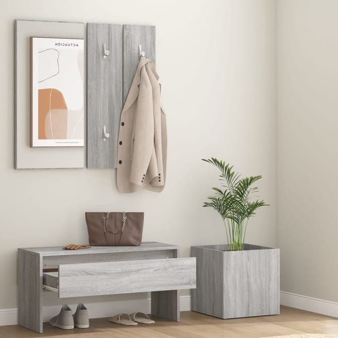 vidaXL - Garderobe - set - bewerkt - hout - grijs - sonoma - eikenkleurig