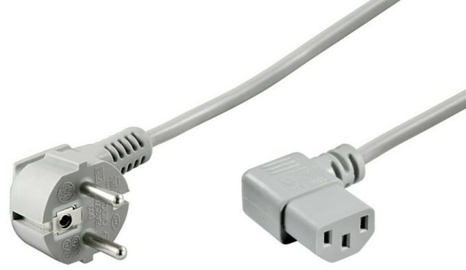 Stroomkabel schuko naar C13 haaks 2m grijs