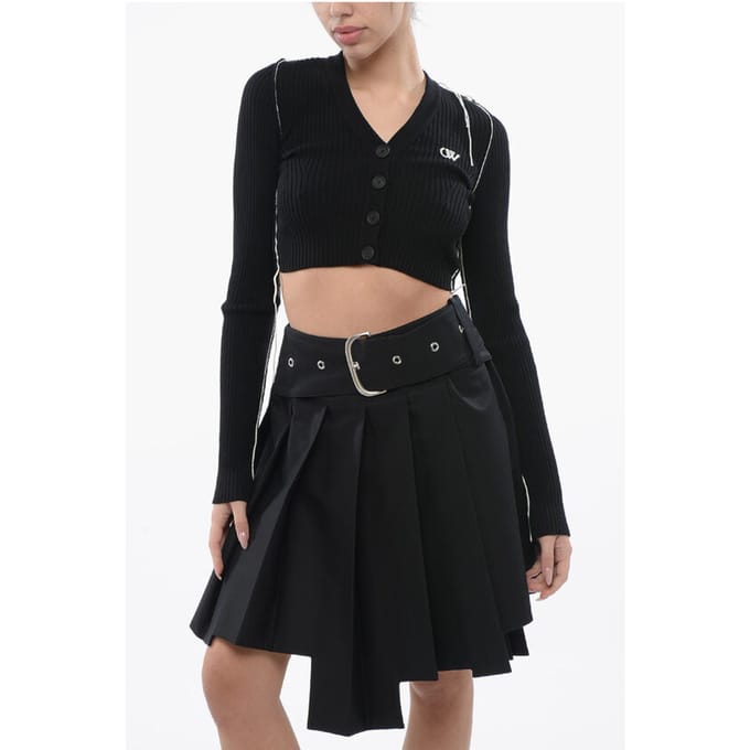 Cropped Cardigan met contrasterende naden in zwart