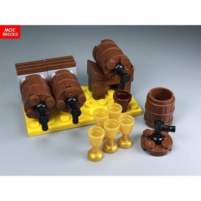 Briques MOC Baril de Vin Personnages Coin de Cave Espace Cuisine Scène Blocs de Construction Assemblés Jouets pour Enfants black