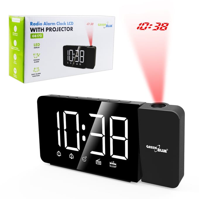 GreenBlue - Wekker met FM-radio - LED - USB 5V DC + CR2032, GB172