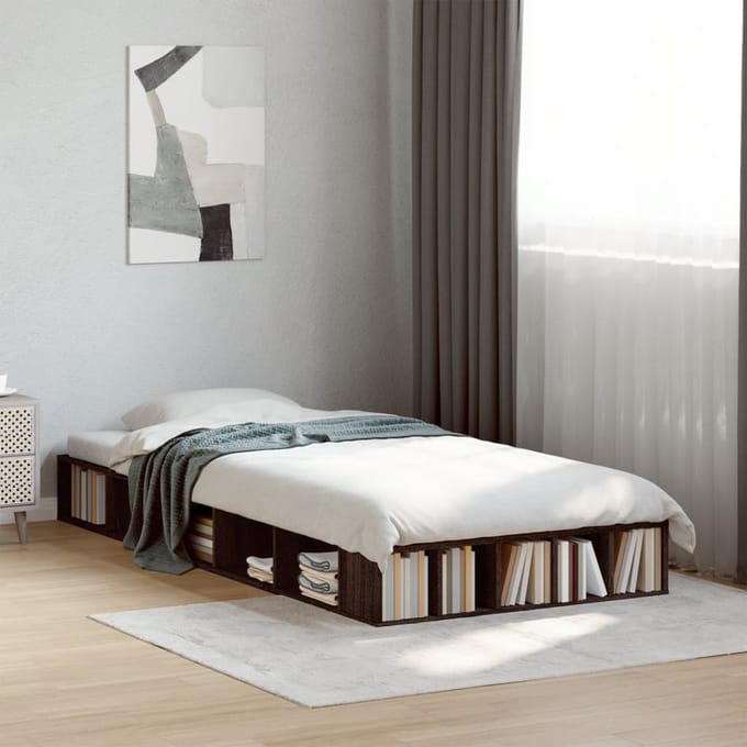 vidaXL - Bedframe - bewerkt - hout - bruin - eikenkleur - 90x200 - cm