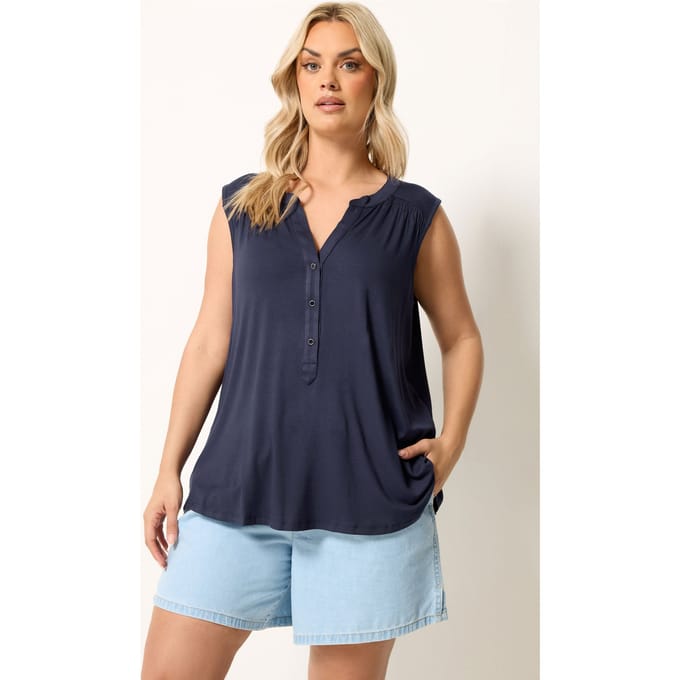 Yours Blauw Vest Met Inkeping In De Hals Size 48