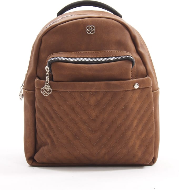 Fume London Dames Biker Rugtas Rugzak met vele Ritsvakken - Bruin - FB2175