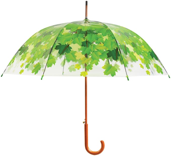 Esschert Design Paraplu bladeren - groen - herfst - D94 cm - houten handvat