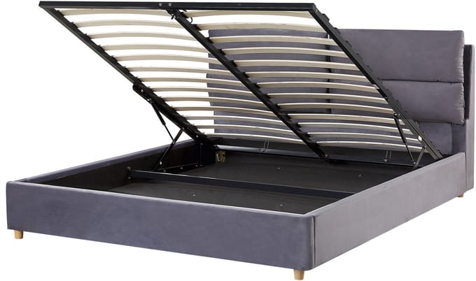 BATILLY - Bed met opbergruimte - Grijs - 160 x 200 cm - Fluweel