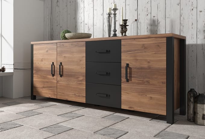 Meubella - Dressoir Olivia - Zwart - Eiken - 192 cm