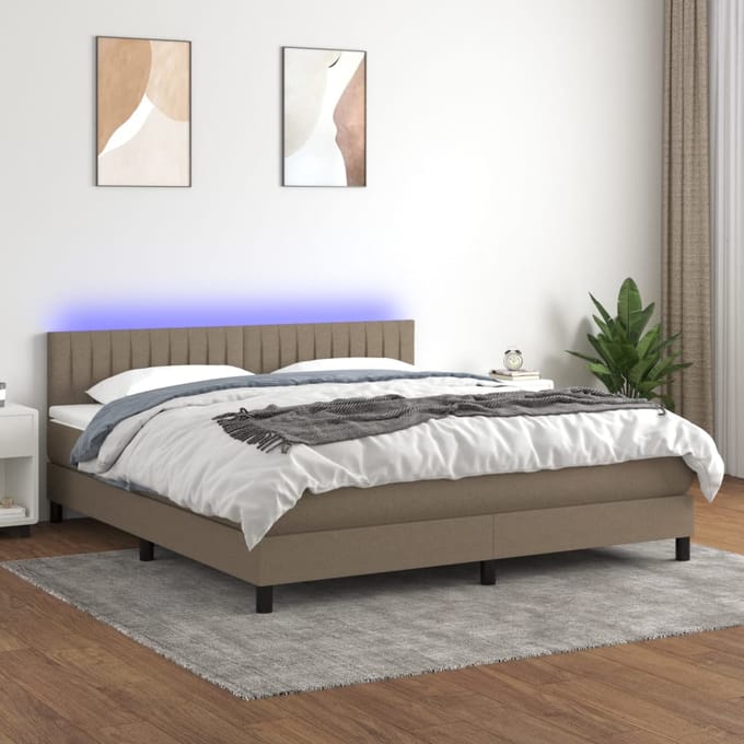 vidaXL - Boxspring - met - matras - en - LED - stof - taupe - 160x200 - cm