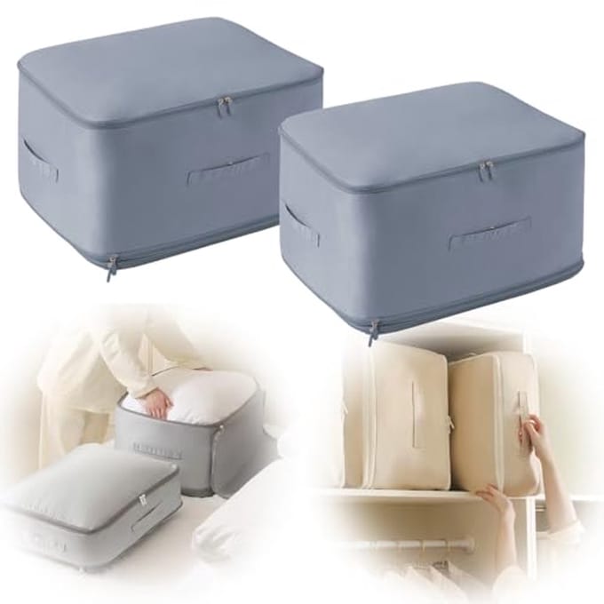 Ruimtebesparende zelfcompressie-organizer voor beddengoed en kleding - 2-pack XL blauw