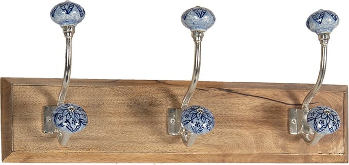 Clayre & Eef Wandkapstok 44x10x17 cm Bruin Blauw Hout