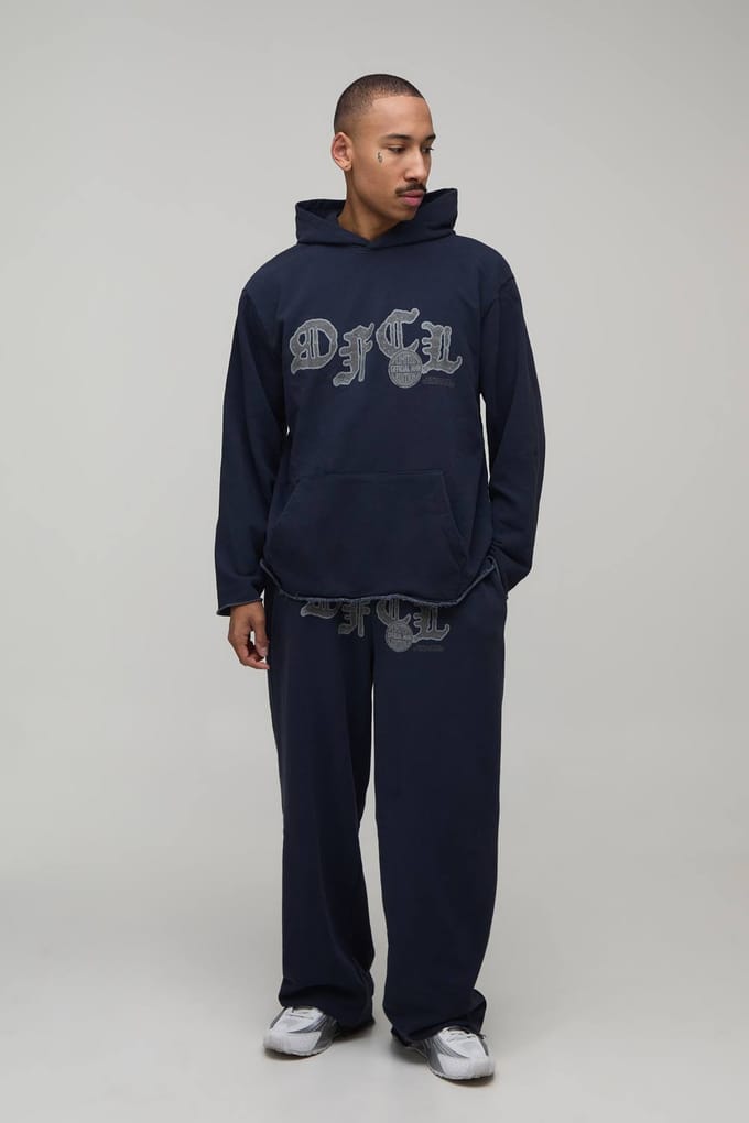 Oversized Ofcl Distressed Washed Loopback Capuchon Trainingspak | Navy | Size Medium