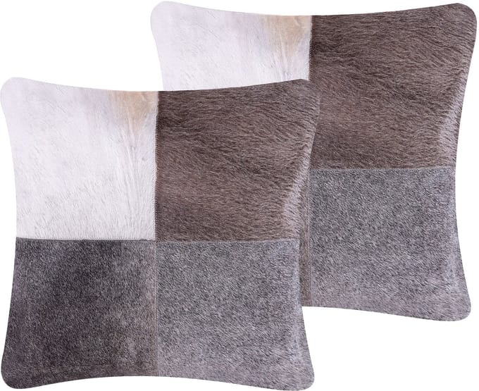 NELLAD - Sierkussen set van 2 - Lichtgrijs - 45 x 45 cm - Leer