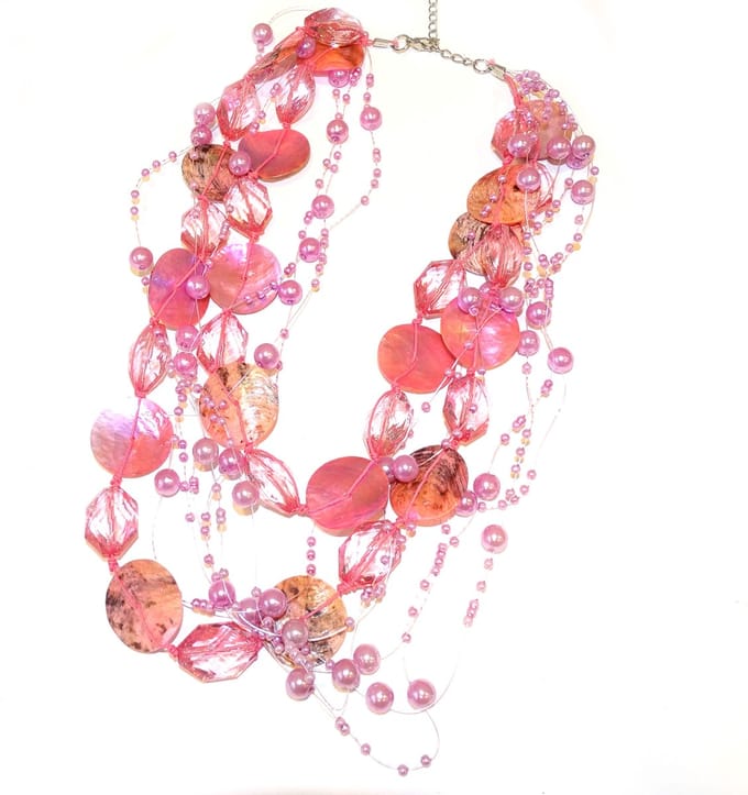 Draad Ketting Parel met Schelp Roze