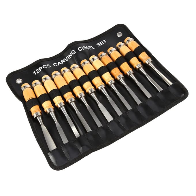 Ensemble de 12 ciseaux à main pour sculpture sur bois, outils professionnels pour tour à bois blanc
