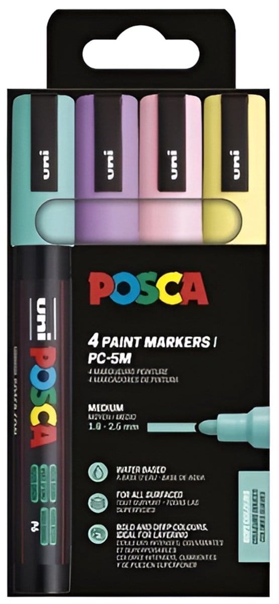 Uni POSCA paintmarker PC-5M | 1 | 8 - 2 | 5 mm | etui van 4 stuks in zachte kleuren