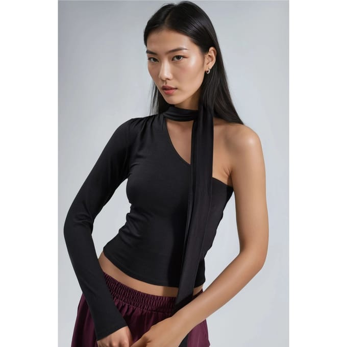 Enkele Mouw Blouse Met Sjaaldetail