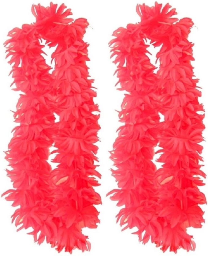 Partyxplosion Hawaii slinger - 4x stuks - neon roze - 1 m - polyester - feestartikelen