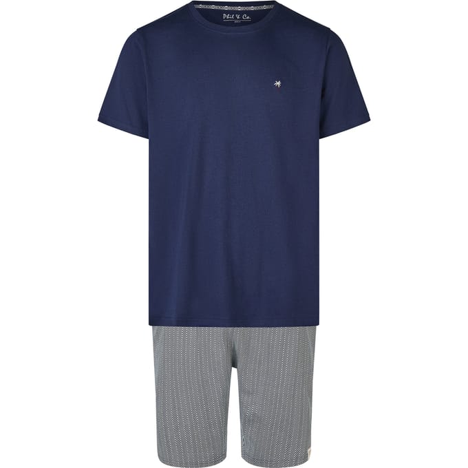Phil & Co Heren Shortama Korte Pyjama Set Palm Blauw - Maat XL