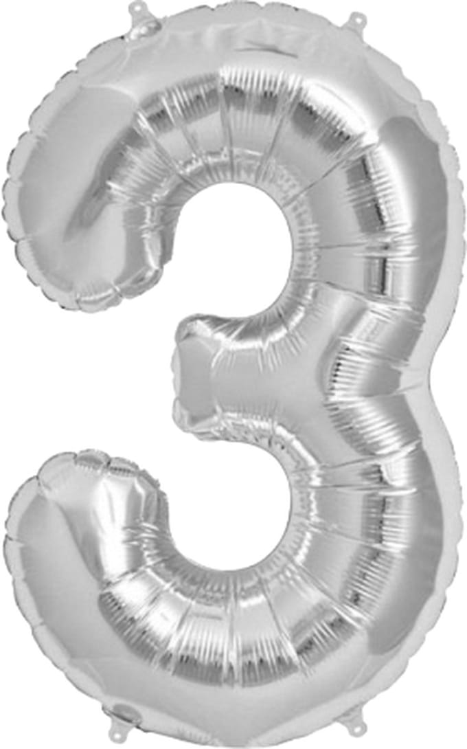 Folieballon - zilver - cijfer 3 - 86cm