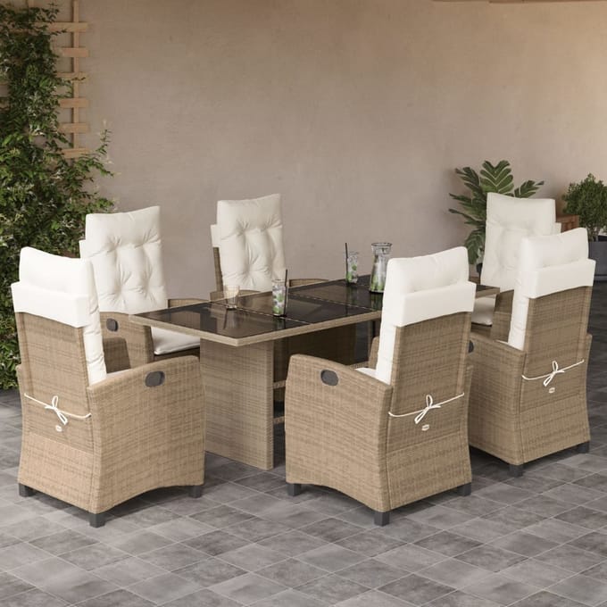 vidaXL - 7-delige - Tuinset - met - kussens - poly - rattan - beige