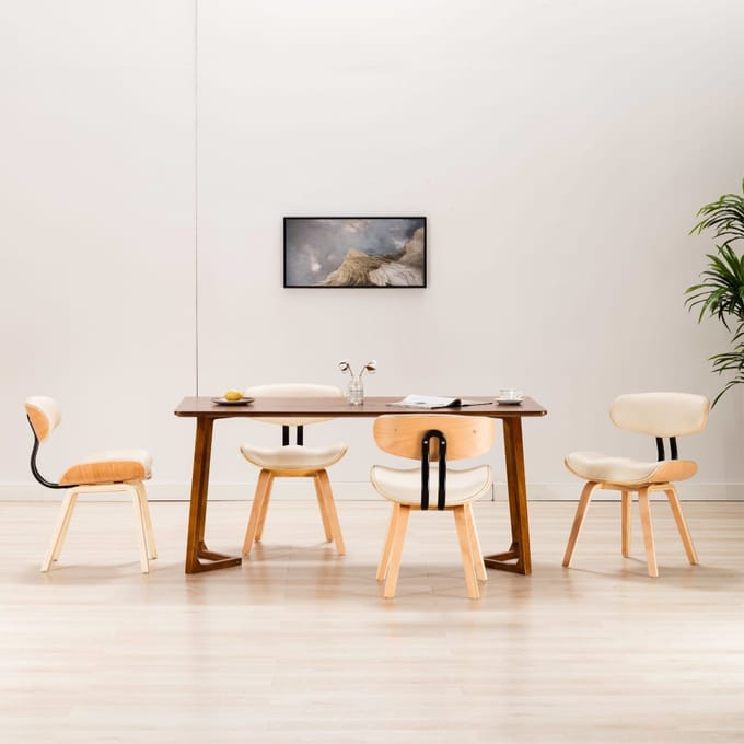 vidaXL - Eetkamerstoelen - 4 - st - gebogen - hout - en - kunstleer - crèmekleurig