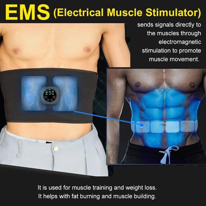 Intelligente unisex USB oplaadbare EMS fitnesstrainer riem LED-display elektrische spier zwart