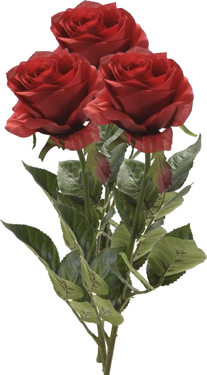 Emerald Kunstbloem roos Simone - 3x - rood - 73 cm - decoratie bloemen