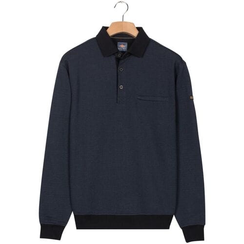 Baileys Trui 2-Tone Jacquard Sweat Polo Collar Placket Buttons Navy / male