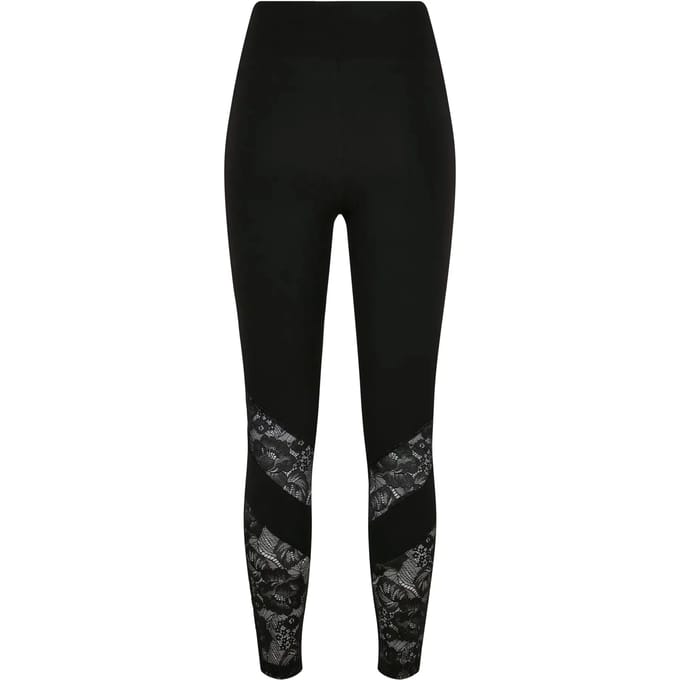 Urban Classics - Highwaist Lace Inset Legging - S - Zwart