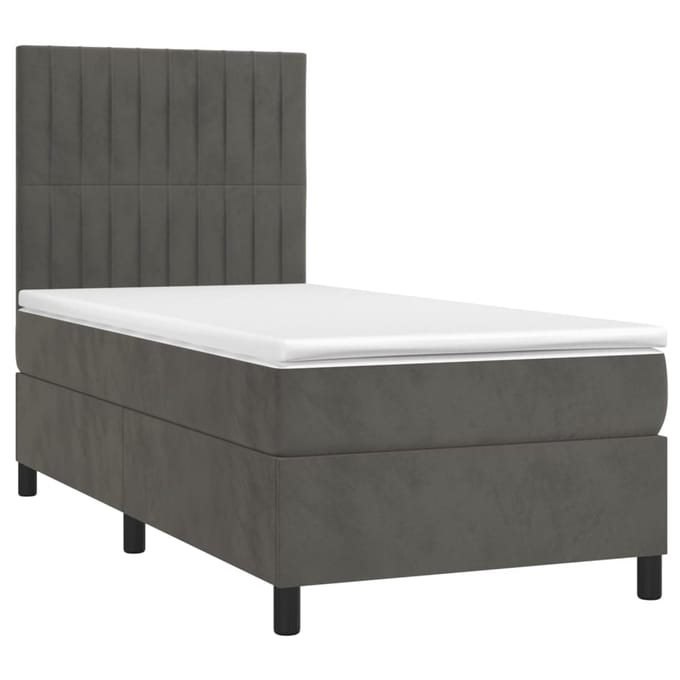 vidaXL - Boxspring - met - matras - en - LED - fluweel - donkergrijs - 90x190 - cm