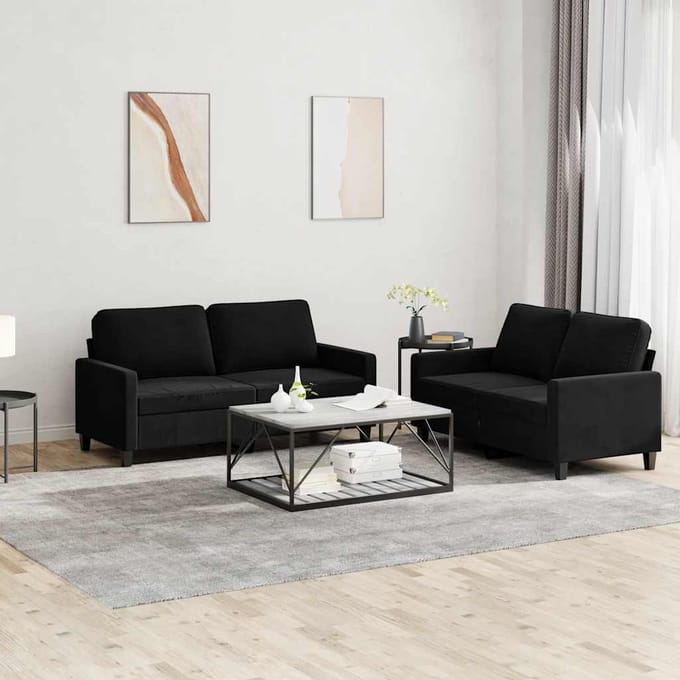 vidaXL - 2-delige - Loungeset - met - kussens - fluweel - zwart