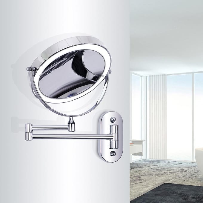 Miroir de maquillage mural avec lumière LED, grossissement x5, rotation à 360 degrés, lumière à intensité variable pour white
