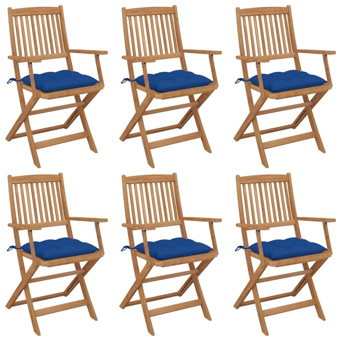 vidaXL - Inklapbare - stoelen - 6 - st - met - kussens - massief - acaciahout
