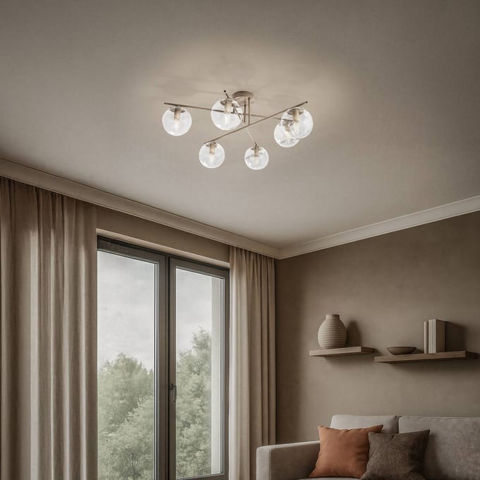 Domiluce Plafondlamp Zoe, beige, lengte 72 cm, 6-lamps, glas, E14