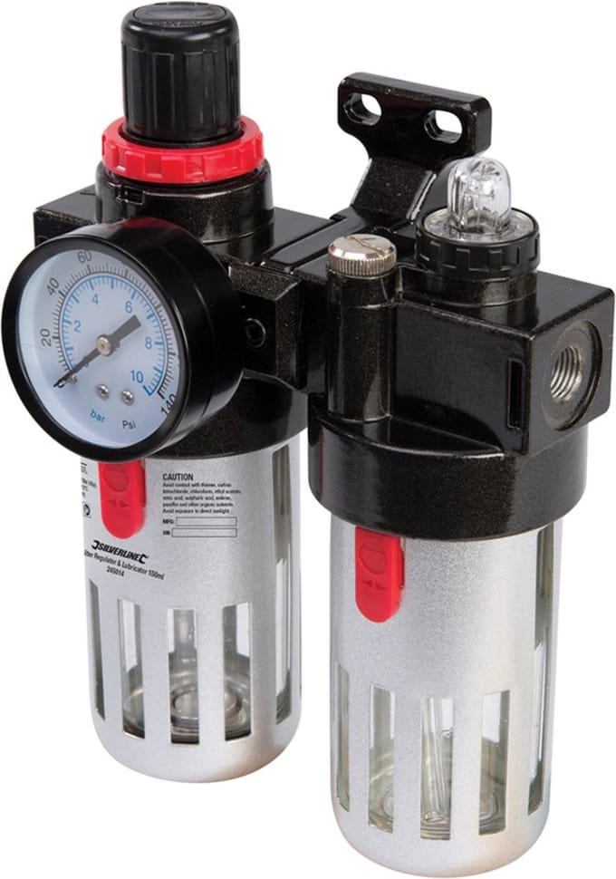 Silverline Luchtfilter drukregelaar en olievernevelaar - 150 ml - aluminium - 10 bar