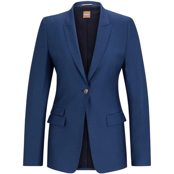 Boss Slanke damesblazer met enkele rij knopen (Blauw)