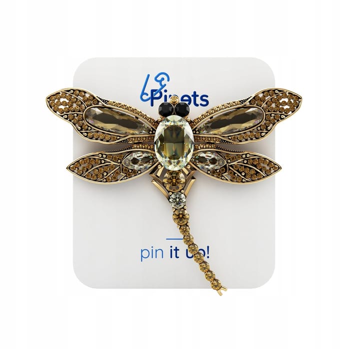 PINETS Libelle Brosche - Goudkleurig met Amberkleurige Zirkoon