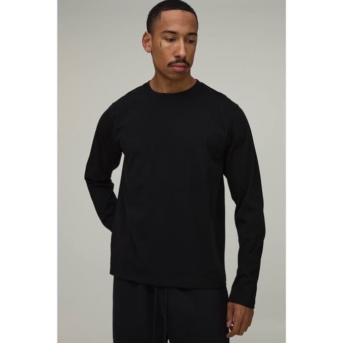 Regular Fit Premium 280gsm Long Sleeve T-Shirt | Black | Size XS