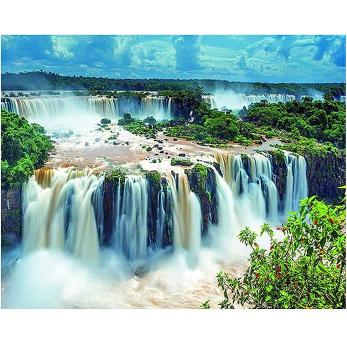 Peinture de diamant 5D de paysage, broderie complète de diamant rond, cascade, strass, couture, faite à la main 20X30CM blue