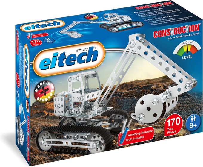 Eitech® Bouwdoos – Graafmachine met Rupsbanden – 170-delig – Metalen Bouwpakket met Gereedschap – Constructiespeelgoed – Vanaf 8 Jaar