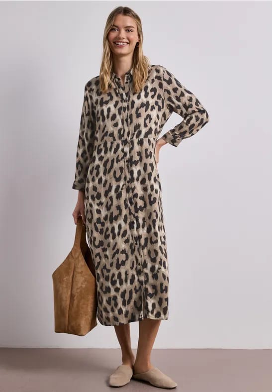 Midi-jurk met doorlopende knoopsluiting