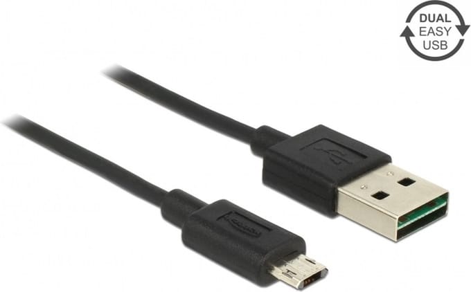 Easy-Micro USB naar Easy-USB-A kabel - USB2.0 - tot 2A / zwart - 1 meter