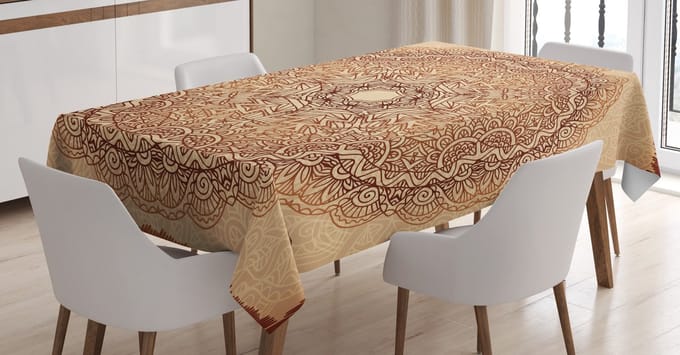 ABAKUHAUS Mandala Tafelkleed – 140 x 200 cm – Satijn, gember-beige-bruin