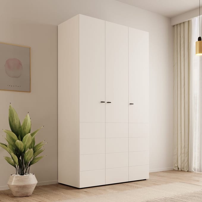 Meubella - Nouran - Kledingkast met 3 deuren - Wit - 117x52x208 cm