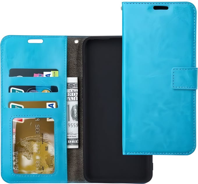Bookcase Geschikt voor: iPhone 17E / 16E - Turquoise - portemonnee hoesje - Book Cover