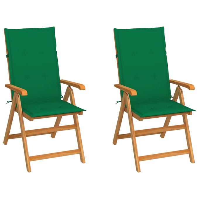 vidaXL - Inklapbare - stoelen - 2 - st - met - groene - kussens - massief - teakhout